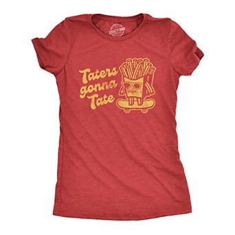 Womens Taters Gonna Tate T Shirt Funny French Fries Skateboarding Graphic Tee