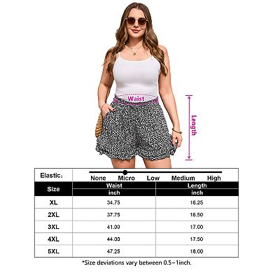 Womens Plus Size Summer Shorts Casual High Waist Ruffle Wide Leg Drawstring Beach Shorts