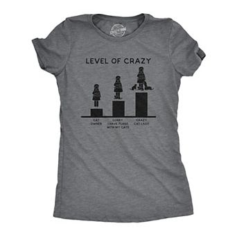 Womens Level Of Crazy T Shirt Funny Crazy Cat Lady Pet Kitty Animal Lover Graphic Novelty Tee