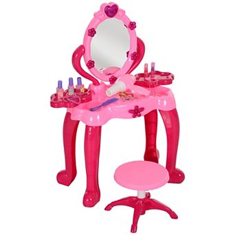 Qaba Kids Vanity Set with Mirror and Stool, Light and Sound, 15 Accessories