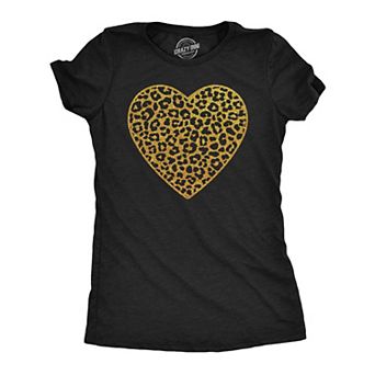Womens T Shirts Gold Glitter Leopard Print Heart Cute Graphic Tee