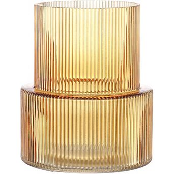Ribbed Glass Vase, 7.5 Inch Modern Vase for Tulips & Bouquets, Home & Wedding Decor