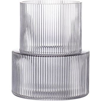Ribbed Glass Vase, 7.5 Inch Modern Vase for Tulips & Bouquets, Home & Wedding Decor