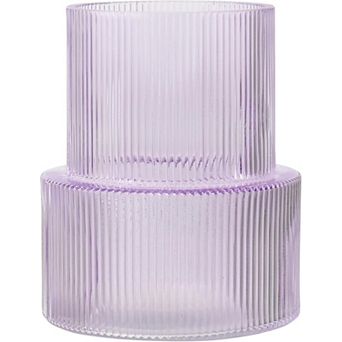 Ribbed Glass Vase, 7.5 Inch Modern Vase for Tulips & Bouquets, Home & Wedding Decor