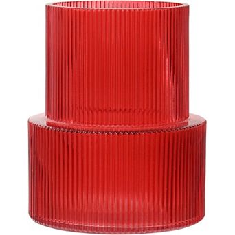 Ribbed Glass Vase, 7.5 Inch Modern Vase for Tulips & Bouquets, Home & Wedding Decor