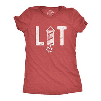 Womens Lit Firework T Shirt Funny 4th of July Parade Firecracker Graphic Novelty Tee
