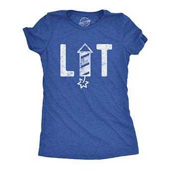 Womens Lit Firework T Shirt Funny 4th of July Parade Firecracker Graphic Novelty Tee