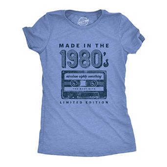 Womens Made In The 1980s T Shirt Funny Retro Cassette Tape Music Graphic Tee