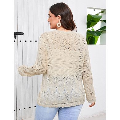 Women's Plus Size Long Sleeve Tie Front Cardigan Sweater