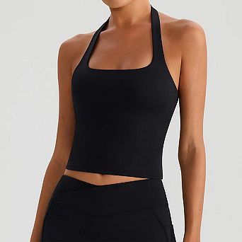 Womens Halter Sports Bra Workout Tops Wirefree Sleeveless Gym Yoga Tank Tops Y2k Casual Crop