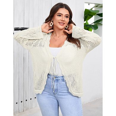 Women's Plus Size Long Sleeve Tie Front Cardigan Sweater