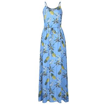Women's Boho Maxi Dresses V-Neck Slip Floral Print Beach Dress