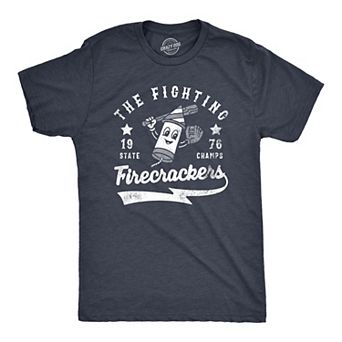 Mens The Fighting Firecrackers T Shirt Funny Fourth Of July Party Baseball Team Tee for Guys