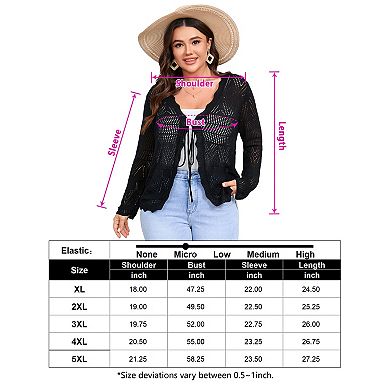 Women's Plus Size Tie Front Long Sleeve Cardigan Sweater