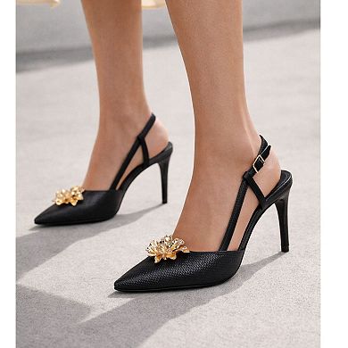 Lady Godiva Floral Embellished Slingback pointed toe Dress Pumps