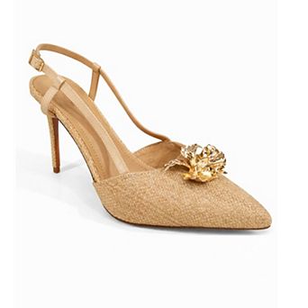 Lady Godiva Floral Embellished Slingback pointed toe Dress Pumps