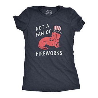 Womens Not A Fan Of Fireworks T Shirt Funny Fourth Of July Scared Puppy Tee for Ladies