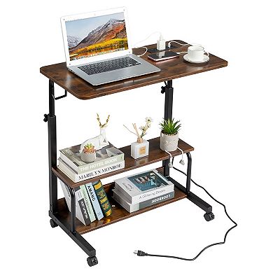 Compact Rolling Laptop Desk Metal Frame with Shelves for Home or Office