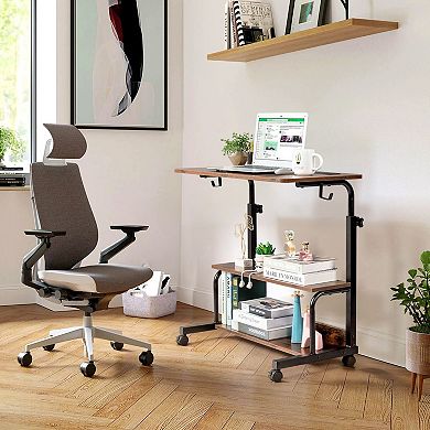 Compact Rolling Laptop Desk Metal Frame with Shelves for Home or Office