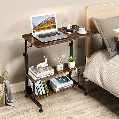 Compact Rolling Laptop Desk Metal Frame with Shelves for Home or Office