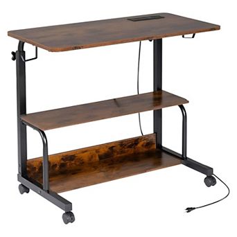 Compact Rolling Laptop Desk Metal Frame with Shelves for Home or Office