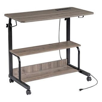 Compact Rolling Laptop Desk Metal Frame with Shelves for Home or Office