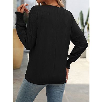 Women's Loose Fit V Neck Long Sleeve T-Shirt Top