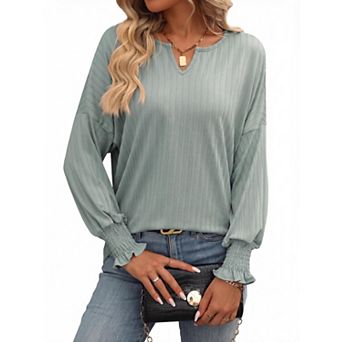 Women's Loose Fit V Neck Long Sleeve T-Shirt Top