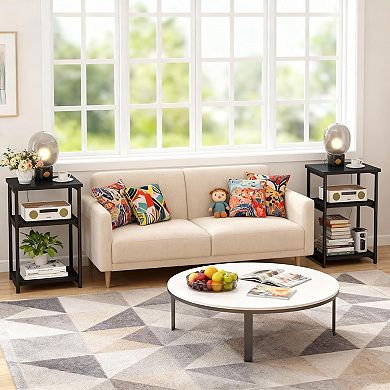 3-Tier Side Table with Storage Shelf, End Table, Metal and Wood Build for Sofa or Bedside