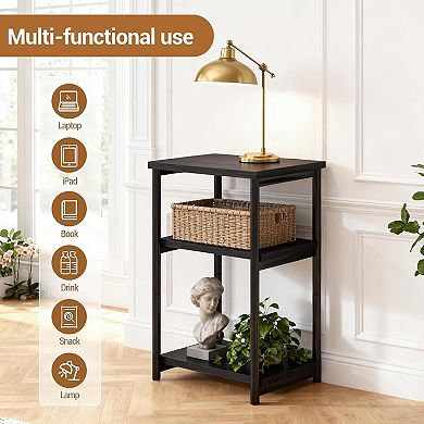 3-Tier Side Table with Storage Shelf, End Table, Metal and Wood Build for Sofa or Bedside