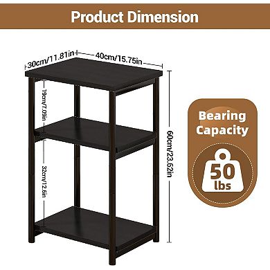 3-Tier Side Table with Storage Shelf, End Table, Metal and Wood Build for Sofa or Bedside