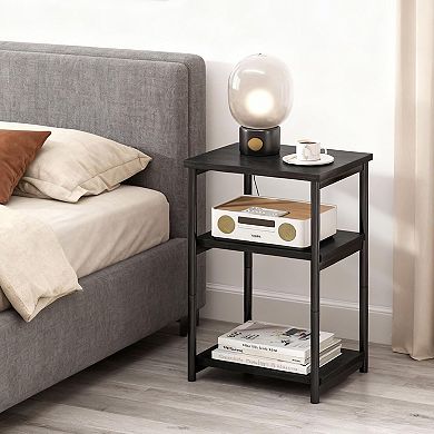 3-Tier Side Table with Storage Shelf, End Table, Metal and Wood Build for Sofa or Bedside
