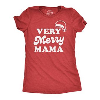 Womens Very Merry Mama T Shirt Cute Christmas Santa Hat Holiday Party Tee for Mom