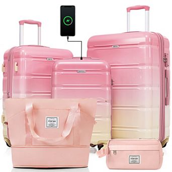 Merax 5 pc Luggage Set, 20-Inch Hard Shell Suitcase with USB Port, ABS+PC Spinner Wheels