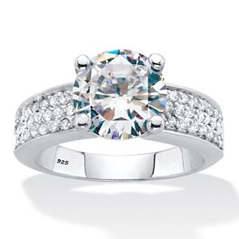 4.37 ct w. Round-Cut Cubic Zirconia Pave' Platinum Over Silver Engagement Ring