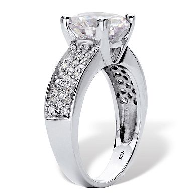 4.37 Cttw. Round-Cut Cubic Zirconia Pave' Platinum Over Silver Engagement Ring