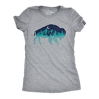 Womens Nature Bison T Shirt Funny Cool Outdoor Lovers Buffalo Tee for Ladies