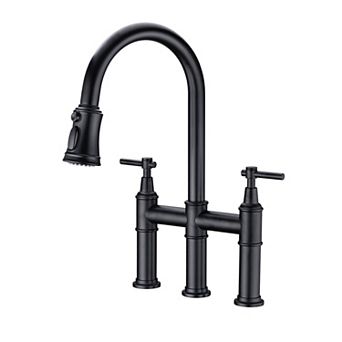 Kitchen Faucet with Pull Out Sprayer, Bridge Style, Dual Handle, Stream and Spray Modes