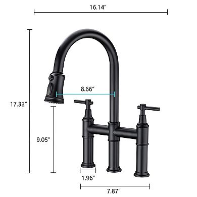 Kitchen Faucet with Pull Out Sprayer, Bridge Style, Dual Handle, Stream and Spray Modes