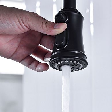 Kitchen Faucet with Pull Out Sprayer, Bridge Style, Dual Handle, Stream and Spray Modes