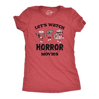 Womens Lets Watch Horror Movies T Shirt Funny Spooky Scary Film Lovers Tee for Ladies