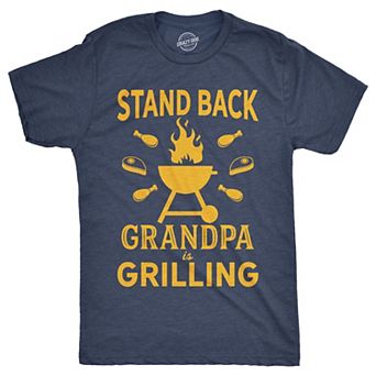 Mens Stand Back Grandpa Is Grilling T shirt Funny Fathers Day BBQ Tee for Guys