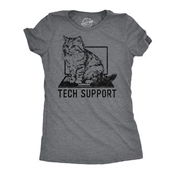 Womens Tech Support Funny T Shirts Cute Kitten Graphic Tee for Ladies