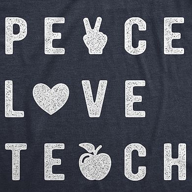 Womens Peace Love Teach T Shirt Funny Elementary High School Teacher Appreciation Tee