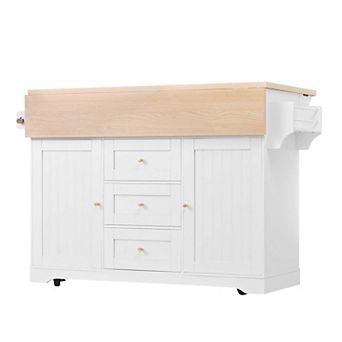 Rolling Kitchen Island with Power Outlet, Spice Rack and 2 Drop Leaf