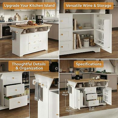 Rolling Kitchen Island with Power Outlet, Spice Rack and 2 Drop Leaf