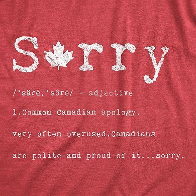 Mens Sorry Definition T Shirt Funny Canada Apology Tee
