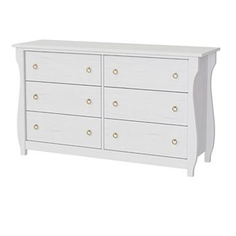 6 Drawer Dresser for Bedroom, Modern Wood Chest with Black Ring Pull Handles