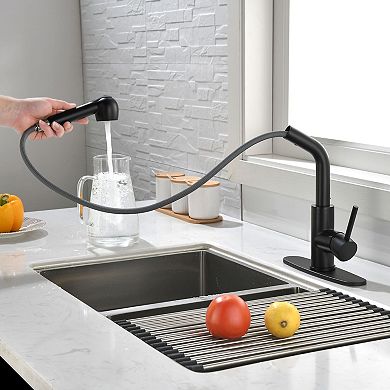 Deck-Mount Stainless Steel Sink Faucet Pull-Out Spout Touch-Clean Spray