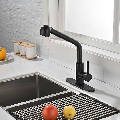 Deck-Mount Stainless Steel Sink Faucet Pull-Out Spout Touch-Clean Spray